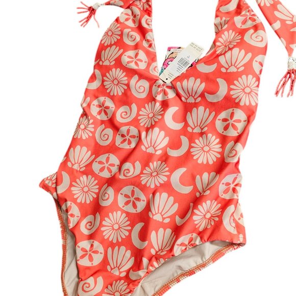 Farm Rio x Anthropologie Plunge Halter One-Piece Swimsuit, Beads, Orange, Small - Picture 11 of 11